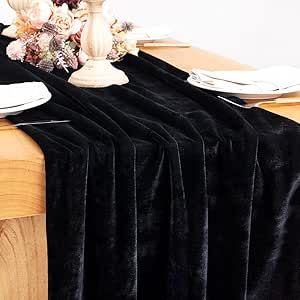 Socomi Black Velvet Table Runner 20 x 120 Inches 10ft Luxurious Thick Cotton Christmas Thanksgiving Wedding Runner for New Year Bridal Shower Velvet Table Runner, Black Taper Candles, Velvet Table, Wedding Runner, Thanksgiving Wedding, Elegant Halloween, Elegant Candles, Trendy Halloween, Christmas Table Cloth