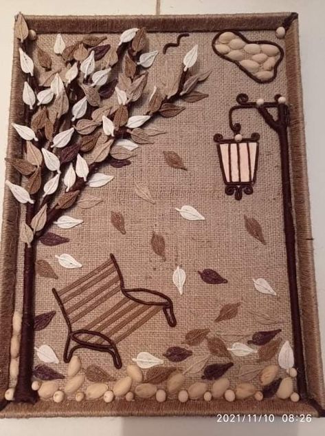 Jute Decor, Burlap Art, Jute Craft, Art Deco Cards, Jute Crafts, Bead Embroidery Tutorial, Handmade Embroidery Designs, Meaningful Art, Wall Frames