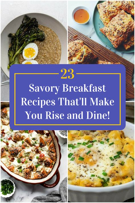 Collage of 4 savory breakfast recipes. Non Traditional Breakfast Ideas Healthy, Cold Savory Breakfast, Healthy Breakfast Pastry, Savory Breakfast Cookies, Brunch Savory Recipes, Crumpet Breakfast Ideas, Breakfast For Company Ideas, Savoury Breakfast Recipes, Savory Protein Breakfast