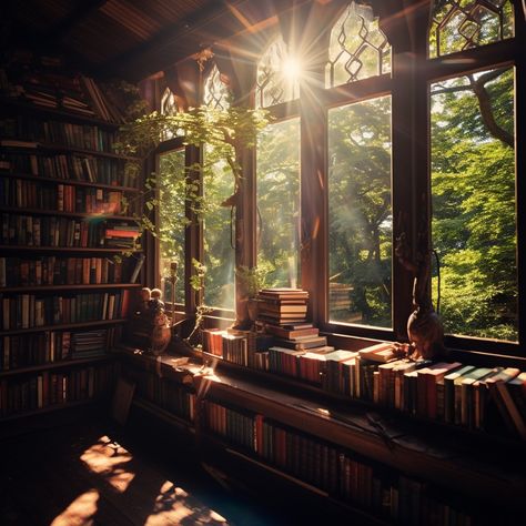 aesthetic window seat, grunge aesthetic, bookshelf, polarized, bookshelf, lens flare, window, forest, bookshelf filled with books Forest Bookshelf, Aesthetic Window Seat, Windowsill Aesthetic, Cottagecore Bookshelf, Uni Moodboard, Cottagecore Library, Forest Window, Aesthetic Window, Aesthetic Bookshelf