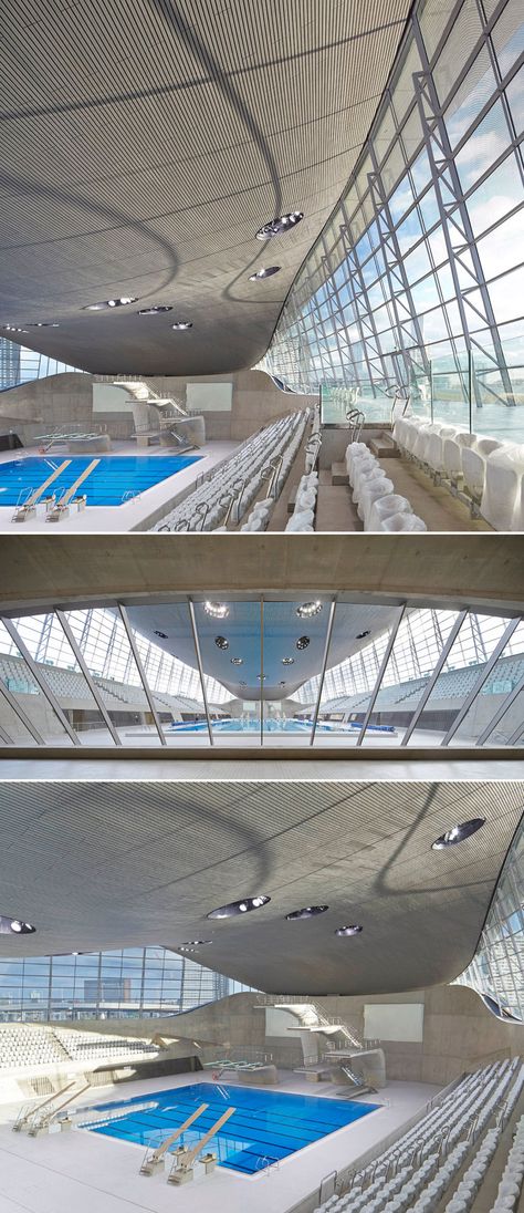 Zaha Hadid - London Aquatic Centre Canteliver Architecture, Aquatic Center Architecture, Pool Equipment Enclosure, Olympic Pool, Pool Architecture, Architecture Jobs, Aquatic Center, Swimming Pool Architecture, Zaha Hadid Architects