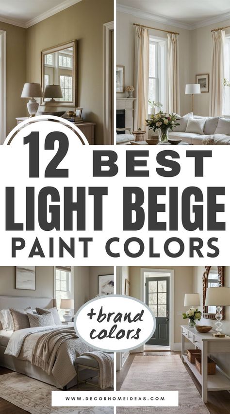 Explore 12 of the best light beige paint colors from trusted brands like Sherwin Williams, Benjamin Moore, and Behr. Whether you're aiming for a soft, neutral backdrop or a cozy, warm feel, this guide helps you find the perfect beige shade to elevate any room in your home! Cool Beige Paint Colors, Beige Paint Colors Sherwin Williams, Light Beige Paint Colors, Behr Neutral Paint Colors, Warm Beige Paint Colors, Warm Neutral Paint Colors, Beige Paint Colors, Beige Paint, Neutral Paint Colors