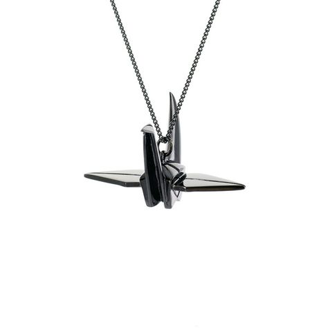 Bird Black Silver Necklace by Origami Jewellery ($175) ❤ liked on Polyvore featuring jewelry, necklaces, silver, black and silver jewelry, origami jewelry, origami necklaces, black silver jewelry and jewel necklace Black And Silver Jewelry, Metal Origami, Crane Necklace, Origami Jewellery, Paper Folding Art, Origami Necklace, Silver Chain Earrings, Origami Jewelry, Necklaces Silver