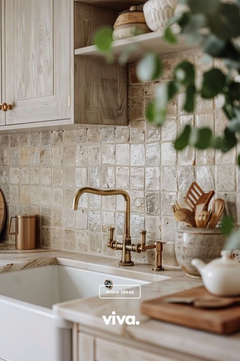 🌟 Looking for some kitchen backsplash ideas to make your kitchen stand out? Explore creative ways to style your kitchen counter and add unique decor to your kitchen sink. From traditional tile backsplash to modern peel and stick designs, find the perfect inspiration for your kitchen decor here! 🌿🍽️ #kitchenbacksplash #kitchendecorideas #kitchencounterstyling #backsplashtiles #interiordesigninspo 4x4 Ceramic Tile Backsplash, European Interior Design Kitchen, Kitchen Backsplash Ideas White Cabinets Butcher Block, Stone Look Backsplash Kitchen, White Cabinets Stone Backsplash, Cover Kitchen Countertops, Sink Backsplash Kitchen, Earthy Kitchen Backsplash Ideas, Neutral Boho Kitchen