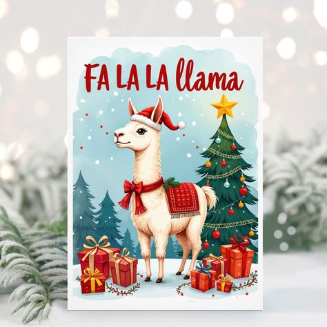 Fa La La Llama Christmas Card Minted Christmas Cards, Cute Best Friend Gifts, Llama Christmas, Ornament Card, Merry Bright Christmas, Love Wishes, Christmas Card Art, Cute Llama, With Christmas Tree