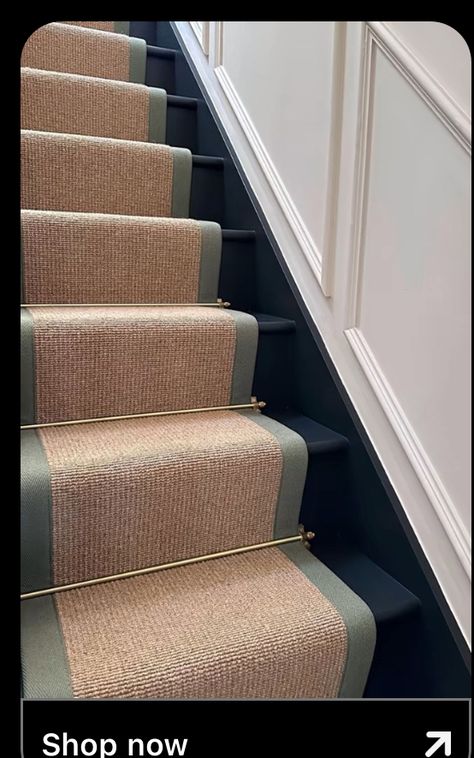 Stair Runner Rods, Brass Stair Rods, Playroom Basement, Luxury Stairs, Art Deco Carpet, Black Stairs, Staircase Runner, Tennessee House, Stairs Design Interior