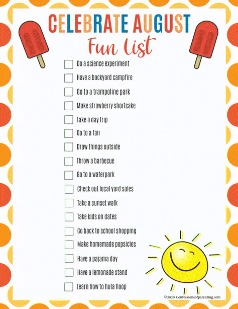 Looking for a fun bucket list to do with your kids this summer? Check out this Celebrate August Fun List that's a FREE PRINTABLE! #free #printable #bucketlist #bucketlistforkids August Things To Do, Things To Do In August, August Activities For Kids, August To Do List, August Bucket List, Personal Binder, August Activities, Season Activity, Bucket List Journal