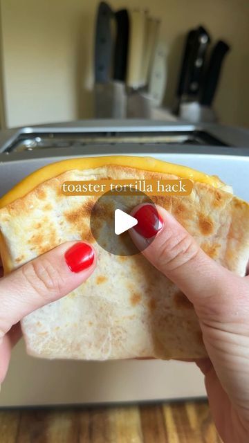 @eatinghealthytoday on Instagram: "Toaster Tortilla Hack 🤯 (via: @graceelkus)  MY TIPS:  ✨I’m using the TJ’s homestyle tortillas which toast up golden and crisp!  ✨be sure to overlap the two sides of the tortilla so nothing spills into the toaster   ✨if only one side gets toasty flip it around and toast again   ✨it may take a little trial and error to find the exact tortilla size/timing that works best for your toaster   Follow @eatinghealthytoday for more cooking hacks! ✨" Toaster Tortilla Pockets, Toaster Wraps, Toaster Snacks, Toaster Quesadilla, Grace Elkus, Tortilla Ideas, Grilled Cheese In Toaster, Toast Ideas, Tortilla Wrap