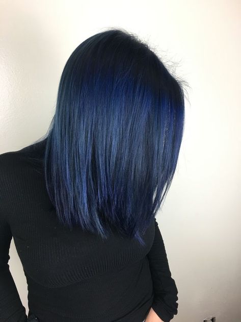 Blue Hair Balayage, Midnight Blue Hair, Navy Blue Hair, Pantone Colour Of The Year, Blue Black Hair, Dark Blue Hair, Hair Color Blue, Hair Color And Cut, Hair Dye Colors