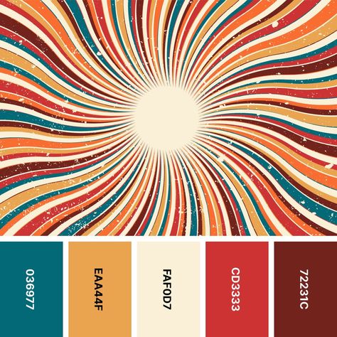 31 Retro Color Palettes for Throwback Designs - Color Meanings Retro Style Logo Design, 1960 Color Palette, 90's Retro Color Pallete, Groovy Color Scheme, 70s Color Palette Retro Vintage, Vintage 70s Color Palette, Bright Vintage Color Palette, 50s Color Palette 1950s, Modern Retro Branding Design