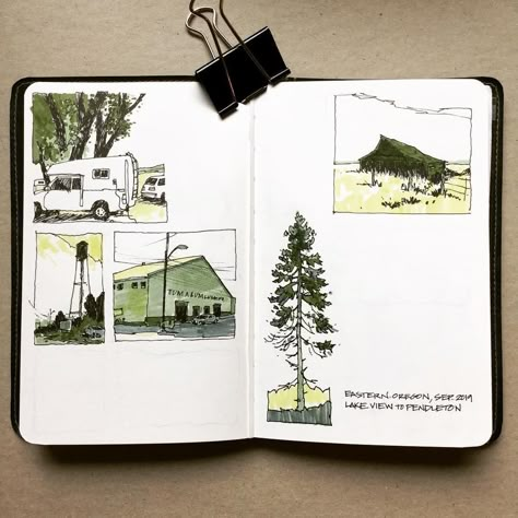 Travel Art Journal, Travel Sketchbook, Driving Home, Eastern Oregon, Sketch Journal, Journal Sketchbook, Urban Sketch, Travel Sketches, Sketch Books