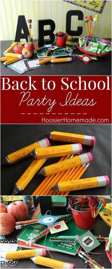 Back To School Decoration Ideas, School Party Food, School Centerpieces, Back To School Treats, Back To School Party Ideas, School Party Ideas, School Party Favors, School Birthday Party, School Dinners