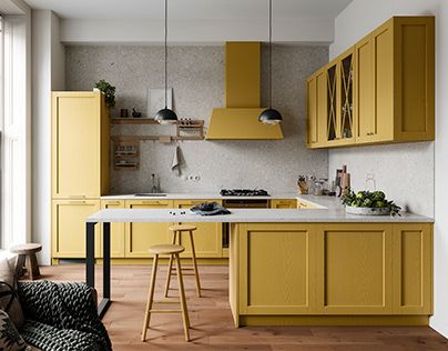 Kitchen Island With Cooktop, Küchen In U Form, Living Room Designs India, Bungalow Decor, Japandi Kitchen, Dreamy Kitchens, Teal Kitchen, Kitchen Remodel Design, Yellow Kitchen