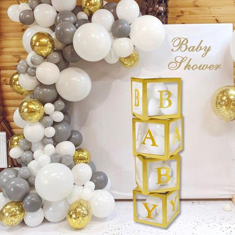 Name Balloons, Baby Shower Box, Baby Shower Decorations Neutral, Shower Box, Transparent Balloons, Balloon Box, Baby Balloon, 1st Birthday Party Decorations, Boy Baby Shower Ideas