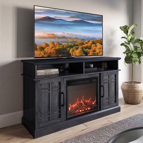 BELLEZE 47" TV Stand with 18" Electric Fireplace, Modern Electric Fireplace TV Stand for TVs up to 50" Media Electric Fireplace, Modern Electric Fireplace, Electric Fireplace Tv, Wood Entertainment Center, Rustic Tv Stand, Electric Fireplace Heater, Farmhouse Tv Stand, Electric Fireplace Tv Stand, Fireplace Heater