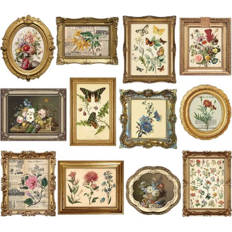 PRICES MAY VARY. Package Includes: you will receive 12 pieces of vintage wildflower wall decorations in different styles, with glue points, enough quantity and vintage style can meet your decorative needs, you can hang them all on the wall or random combination according to your favor Unique Design: these vintage flower picture posters are designed with 12 different styles, the patterns including flowers, plants, butterflies, feature unique photo frame design, chic and stylish, create a retro at Vintage Wall Decor Bedroom, Pictures For Bedroom, Vintage Party Decorations, Unique Photo Frames, Wildflower Wall, Flower Picture Frames, Flower Picture, Vintage Photo Frames, Vintage Room