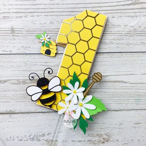 Little Honey Bee Number Cake Topper Bumble Bee Theme | Etsy Honey Bee Theme Decoration, Fun To Bee One Birthday, Bumble Bee Cake Topper, Fun To Bee One, Bumble Bee Cartoon, Bee Cake Topper, Bumble Bee Theme, Number Topper, Bee Birthday Theme