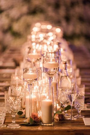 Lighted Wedding Centerpieces, Candle Lit Reception, Candlelit Wedding, Candle Lit Wedding, House In Los Angeles, Candle Wedding Centerpieces, Romantic Candlelight, Candle Wedding Decor, Wedding Backdrop Design