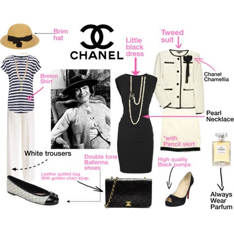 Basic chanel rules Chanelle Aesthetic, Coco Chanel Style Outfits, Chanel Aesthetic Outfit, Polyvore Chanel, Black Chanel Dress, Chanel Outfit Aesthetic, Coco Chanel Aesthetic, Chanel Style Outfits, Coco Chanel Style