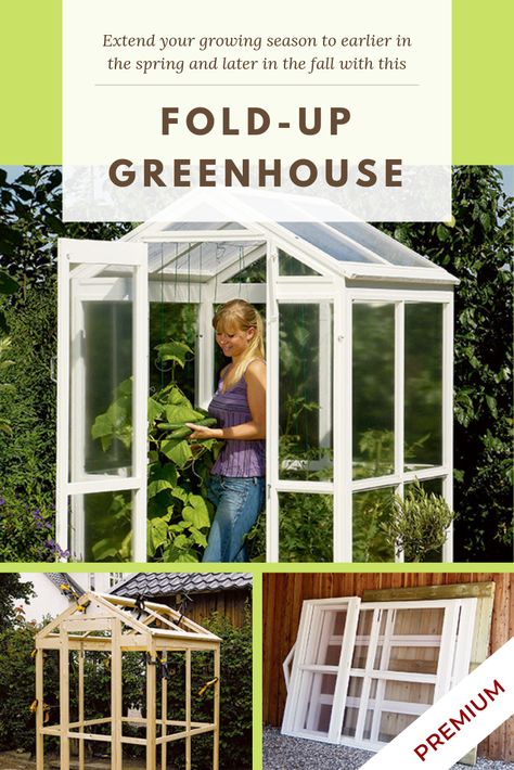 Greenhouses are great for starting plants earlier in spring and extending your growing season in fall. Unfortunately, they normally take up lots of precious yard space, can’t be disassembled or moved easily and are often difficult and expensive to build. Solve this problem by building your own Fold-Up Greenhouse. Click here to subscribe to Woodworkers Journal and receive access to premium plans. #PremiumPlan #WoodworkersJournnal #Project #Woodworking #DIY Diy Portable Greenhouse, Greenhouse Diy, Workshop Projects, Portable Greenhouse, Project Plan, Backyard Greenhouse, Garden Life, Woodworking Inspiration, Diy Greenhouse