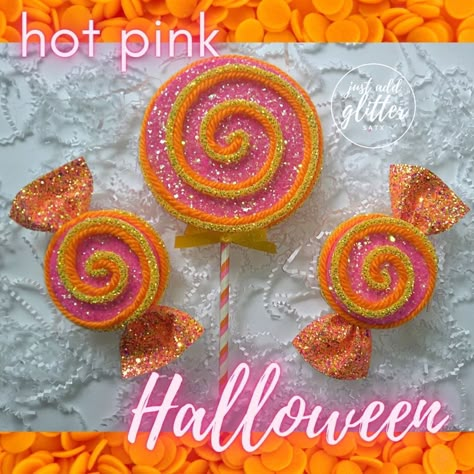 Pink Candy Corn, Bake Halloween, Hot Pink Candy, Halloween Candy Apples, Sparkly Halloween, Candy Decor, Candy Corn Decorations, Fake Candy, Fake Bakes