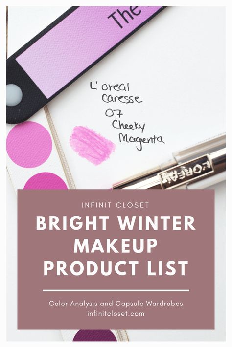 Makeup For Clear Winter, House Of Color Winter Makeup, Clear Winter Lipstick, Bright Winter Eye Makeup, Makeup For Bright Winter, Bright Winter Lipstick Colors, Bright Winter Makeup Palette, Bright Winter Makeup Products, Bright Winter Nail Colors