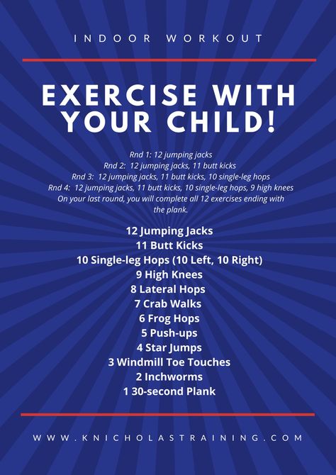 An indoor workout you can do with your kids. No equipment is needed! #kidworkout #hiit #indoorworkout #exercise #fitness Kids Workout Games, Kids Fitness Workouts, Kids Hiit Workout, Indoor Exercise For Kids, Family Workouts With Kids, Kids Workouts At Home, Kids Exercise Routine At Home, Kids Strength Training Workout, Workouts With Kids