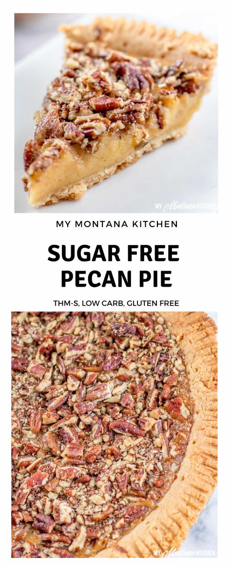 This Sugar Free Pecan Pie uses a low carb condensed milk to replace the traditional corn syrup used in pecan pie. This Low Carb Pecan Pie also works great as a Trim Healthy Mama S Dessert Recipe. #lowcarb #sugarfree #pecanpie #lowcarbpecanpie #sugarfreepecanpie #trimhealthymama #thmpecanpie #thms #glutenfreepecanpie Low Carb Pecan Pie, Sugar Free Pecan Pie, Sugar Free Pie, Keto Pie, Montana Kitchen, Sugar Free Desserts Easy, Fingerfood Baby, Low Carb Cupcakes, Low Sugar Desserts