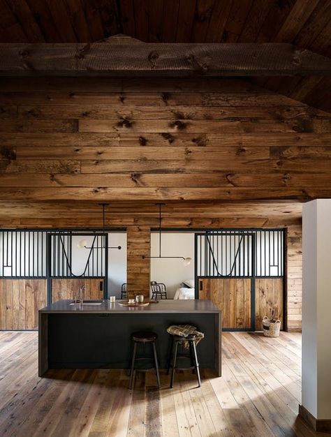 Catskills Barn | General Assembly; Photo: Joe Fletcher | Archinect Slide Bedroom, Sliding Bedroom Doors, Stable Conversion, Countryside Homes, Barn Office, Stable Style, Converted Barn, Rural Retreats, General Assembly