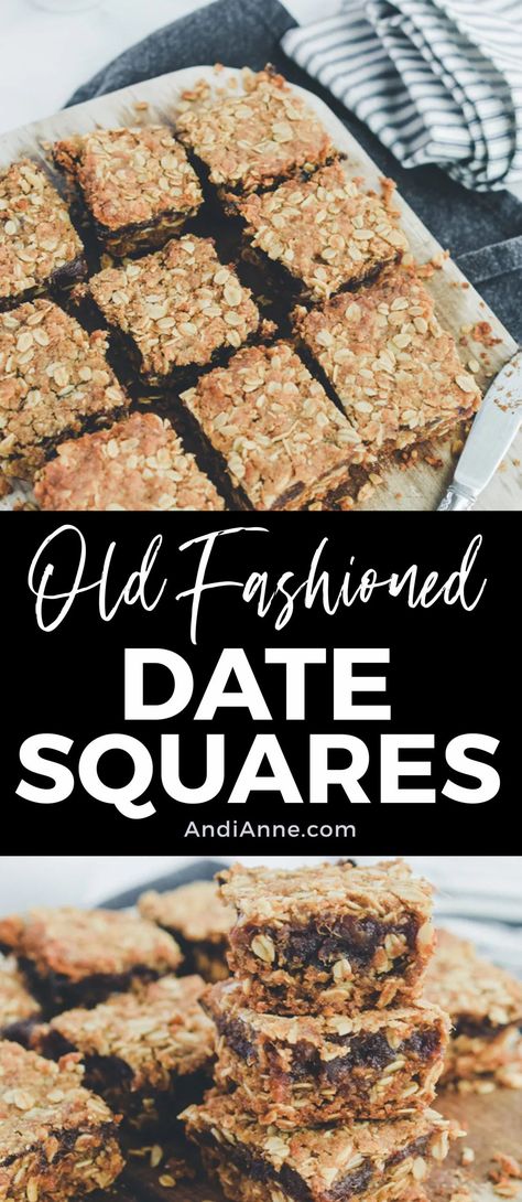 One Bowl Date Nut Oat Bars, Oat And Date Bars, Date Squares Recipe Easy, Date Squares Healthy, Matrimonial Cake Date Squares, Date Paste Recipes Baking, Date Squares Old Fashioned, Easy Date Recipes, Dried Date Pieces Recipes