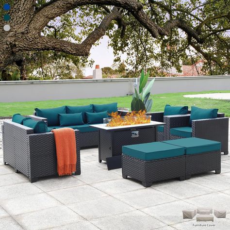 As an Amazon Associate I earn from qualifying purchases. Graceful, breezy style that doesn't compromise on comfort and durability. That's what defines this ensemble of patio set with fire pit table. The expertly finished synthetic black wicker with woodgrain marble tile and skillful design elevates the look of any outdoor space. Create your classic outdoor oasis with easy options: conventional seating, modular patio sectional pieces, and fire pits for outside. Outdoor Propane Fire Pit, Outdoor Sectional Furniture, Black Wicker, Breezy Style, Patio Couch, Propane Fire Pit Table, Garden Fire Pit, Propane Fire Pit, Patio Furniture Set