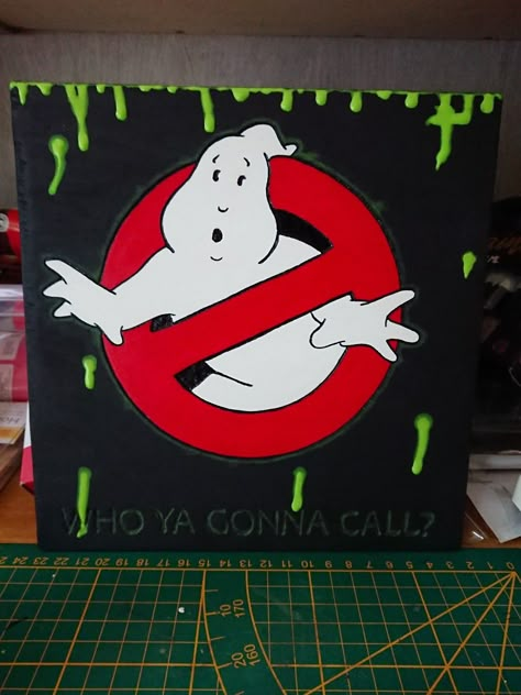 Ghost Busters Painting, Ghost Buster Pumpkin Painting Ideas, Terrifier Painting Easy, Ghost Busters Drawing, Halloween Character Paintings, Horror Paintings Easy Canvas, Painting Ideas On Canvas Scary, Jason Painting Canvas, Halloween Movie Paintings