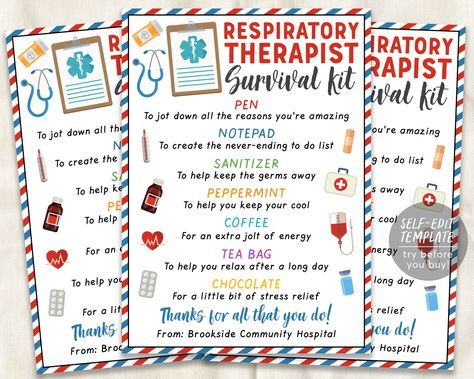 Respiratory Week Ideas, Respiratory Care Week Ideas, Therapist Survival Kit, Respiratory Therapist Week, Respiratory Care Week, Survival Kit Gifts, Respiratory Care, Respiratory Therapist, Medical Staff