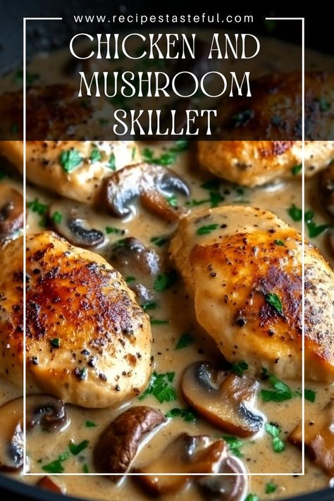 Indulge in the rich flavors of tender chicken and earthy mushrooms, all enveloped in a creamy asiago and mustard sauce. This dish is perfect for a cozy dinner, combining simple ingredients for an impressive meal. Mushroom Asiago Chicken, Chicken And Mushroom Skillet, Mushroom Skillet, Asiago Chicken, Chicken And Mushroom, Chicken Skillet, Cozy Dinner, Easy Chicken Dinner Recipes, Mustard Sauce