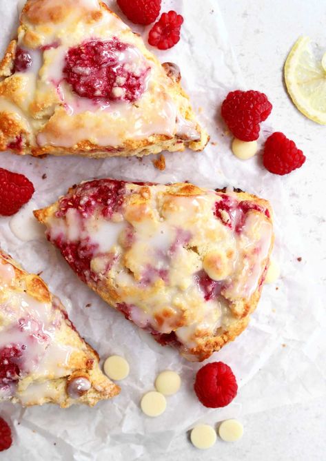 White Chocolate Raspberry Scones (with VIDEO) - Scientifically Sweet Chocolate Raspberry Scones, Soda Breads, White Chocolate Raspberry Scones, White Chocolate Scones, Raspberry And White Chocolate Muffins, Scientifically Sweet, Rock Cakes, Raspberry Scones, How To Make Scones