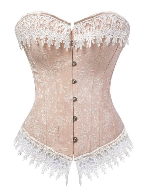 Back Lace Up Jacquard Steel Boned Corset Set , #spon, #Steel, #Jacquard, #Lace, #Set, #Corset #affiliate Ball Gown With Corset, Gown With Corset, Y2k Party Outfit, Cheap Corset, Lace Costume, Bustier Lingerie, Lace Corset Top, Steel Boned Corsets, Pink Corset