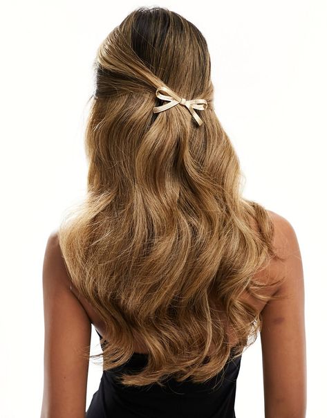 Accessories by ASOS DESIGN The hair necessities Bow design Secure clip Hair Clipped Back, Hair Bow Women, Hair Styles Going Out, Curled Hair With Bow, Formal Hair With Bow, Hair Styles Classy, Easy Hairstyles For Teens, Hair Easy, Hairstyles With Accessories