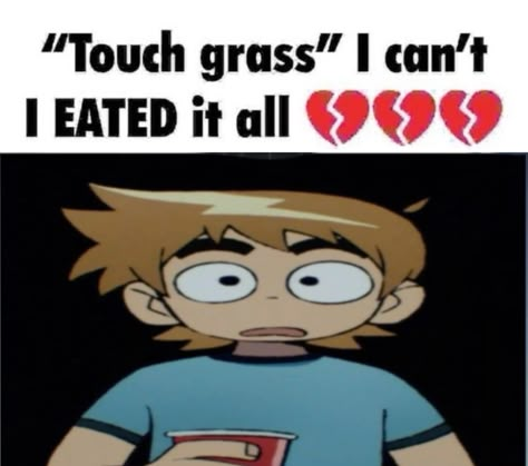 Touch Grass I Eated It All, Scott Pilgrim Memes Funny, Go Touch Grass I Cant I Eated It All, Touch Grass I Cant, I Eated It All, Scott Pilgrim Takes Off, Scott Pilgrim Movie, Pilgrim Fathers, Scott Pilgrim Comic