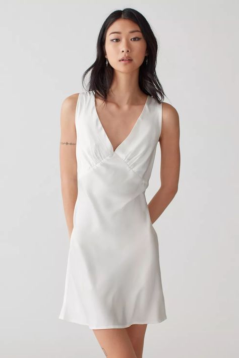 Lioness Harlow Satin Mini Dress | Urban Outfitters Mini Satin White Dress, Satin Dress Mini, White Dresses Graduation, White Mini Dress Graduation, Dresses Printed, Dream Aesthetic, Frock Dress, Graduation Dresses, Slip Dresses