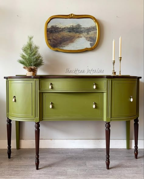 Vintage Norton’s Point Buffet - Shackteau Interiors, LLC Green Painted Furniture, Painted Furniture For Sale, The Modern Family, Furniture Flips, Green Furniture, Furniture Rehab, Diy Furniture Renovation, Painting Furniture, Furniture Renovation