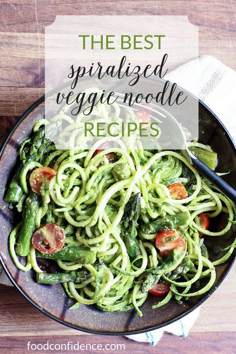 Here are some of my favorite spiralized veggie recipes, from hearty main dishes to light and refreshing salads! Fun Healthy Meals, Veggie Noodle Recipes, Spiralized Veggie Recipes, Spiralized Zucchini Recipes, Recipes For Fun, Beet Noodles, Veggie Noodles Recipes, Veggie Noodle, Refreshing Salads