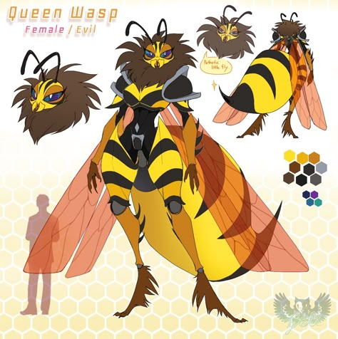 Bee Girl Character Design, Wasp Oc, Anthro Bug, Bug Fursona, Bee Fursona, Wasp Character, Bug Alien, Wasp Art, Sci Fi Oc