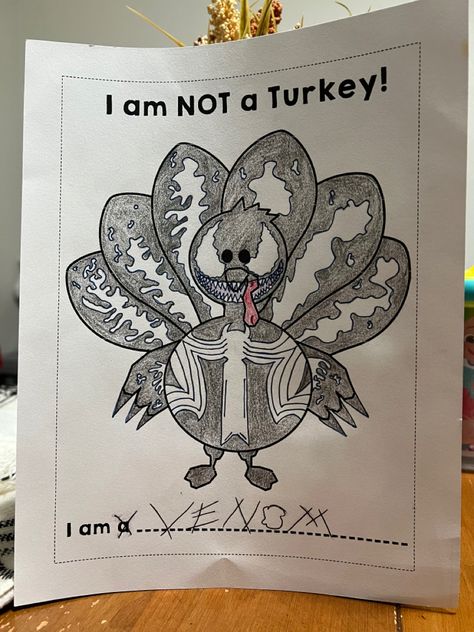 Venom drawing Venom Drawing, Turkey In Disguise, Disguise A Turkey, Turkey Disguise, In Disguise, School Activities, Venom, Drawings