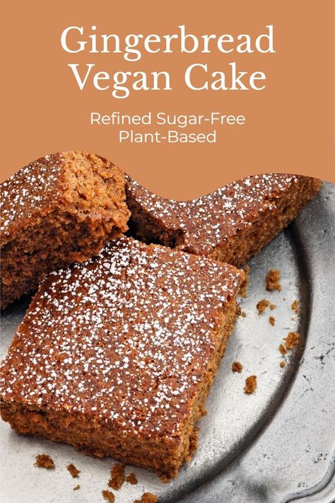 Vegan Gingerbread Cake Recipe - plant-based, refined sugar-free, wholesome, delicious! Low Fat Cake, Vegan Christmas Desserts, Gingerbread Cake Recipe, Vegan Gingerbread, Wfpb Recipes, Ginger Cake, Vegan Cake Recipes, Gingerbread Cake, Dessert Toppings