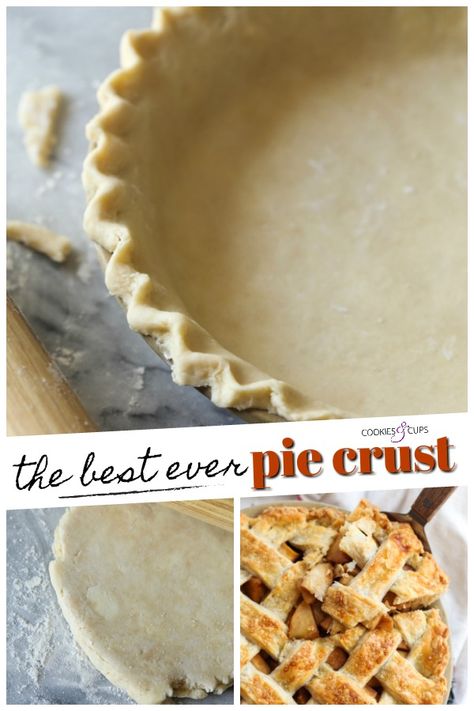 This tried and true Pie Crust Recipe makes the most tender, flaky pie crust ever! This is an all butter pie dough with all the foolproof tips and tricks you need to make the best pie crust ever, perfect for all your pies!  #cookiesandcups #piecrust #piedough #allbutterdough #pierecipe #howtomakepiecrust #easypiecrust Anna Olson Pie Crust Recipe, Pillsbury Pie Crust Recipe, Best Ever Pie Crust Recipe, How To Pinch Pie Crust, Thick Pie Crust Recipe, Best Pie Dough Recipe, The Best Pie Crust Recipe, Pioneer Woman Pie Crust Recipe, Best Pie Crust Recipe Flaky