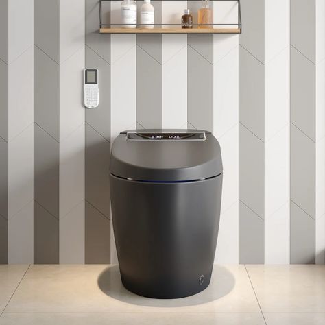 Modern Black Smart Toilet One-Piece 1.28 GPF Elongated Automatic Toilet & Bidet Seat | Upto 70% Off. #independence #modern #toilet #viral #furniture #sale #summersale Floor Outlet, Toilet Bidet, Modern Toilet, Smart Toilet, One Piece 1, Bidet Toilet, Heated Seat, Black Floor, Wet Wipe