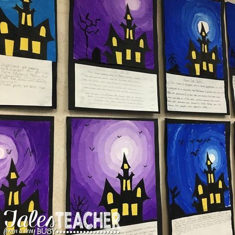 Halloween Art Lessons, Classe D'art, Halloween Art Projects, Halloween Writing, Fall Art Projects, 6th Grade Art, Classroom Art Projects, La Art, Busy Teacher