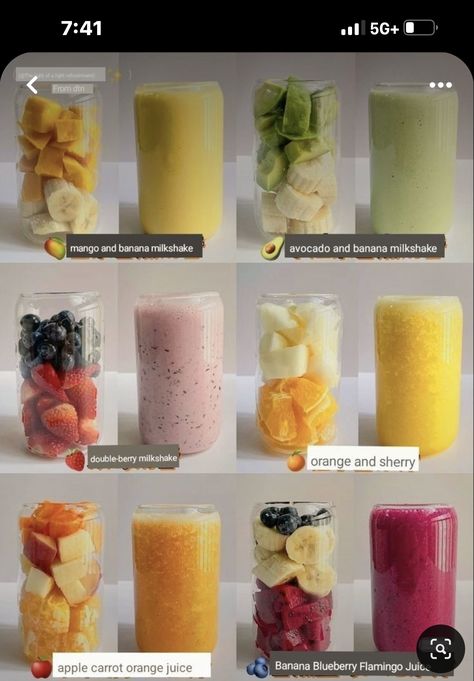 Healthy Drinks That Taste Good, Morning Drink Ideas, Sommer Mad, Resep Smoothie, Healthy Juice Drinks, Smoothie Ideas, Fruit Smoothie Recipes Healthy, Homemade Smoothies, Easy Healthy Smoothies