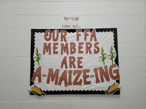 Agriculture Classroom Decor, Ffa Locker Decorations, Ffa Room Decor, Ag Bulletin Boards, Ffa Board Ideas, Ag Ed Classroom Decor, Ag Classroom Bulletin Boards, Ffa Meeting Ideas, Ag Classroom Ideas