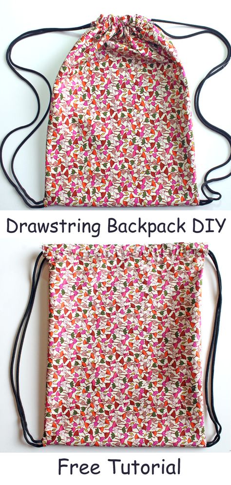 How To Make A Drawstring Bag Backpacks, Easy Diy Drawstring Backpack, Sew A Drawstring Backpack, Easy Sewing Backpack, Diy Sack Bag, Diy Drawstring Bag Backpack, How To Sew A Drawstring Backpack, Cinch Backpack Pattern, Lined Drawstring Backpack Tutorial